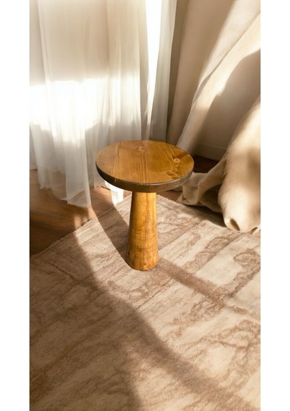 Wood Wooden Ahşap Konik Model Tekli Mantar Yan Sehpa Modern Tik Ağacı Renk Fiskos fiyatları