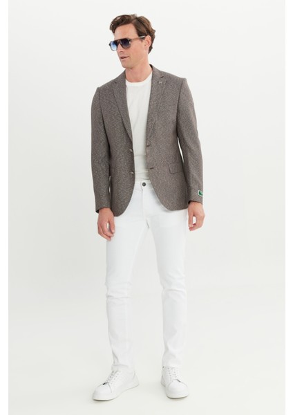 ALTINYILDIZ CLASSICS Erkek Kahverengi Slim Fit Dar Kesim Mono Yaka Armürlü Ceket