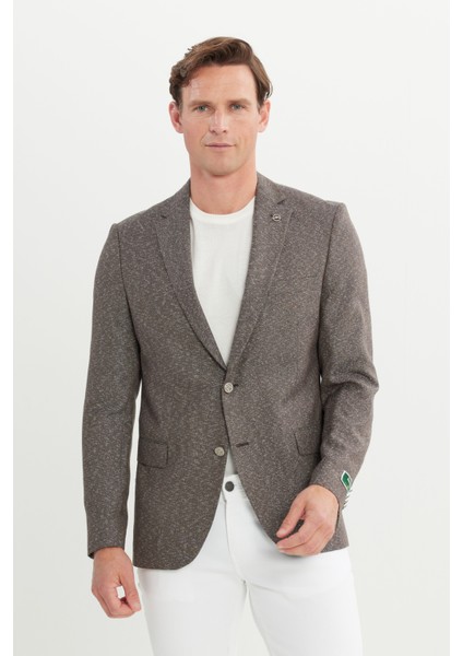 ALTINYILDIZ CLASSICS Erkek Kahverengi Slim Fit Dar Kesim Mono Yaka Armürlü Ceket