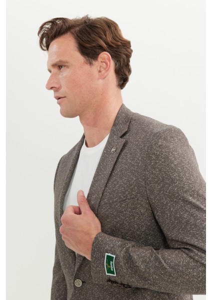 ALTINYILDIZ CLASSICS Erkek Kahverengi Slim Fit Dar Kesim Mono Yaka Armürlü Ceket