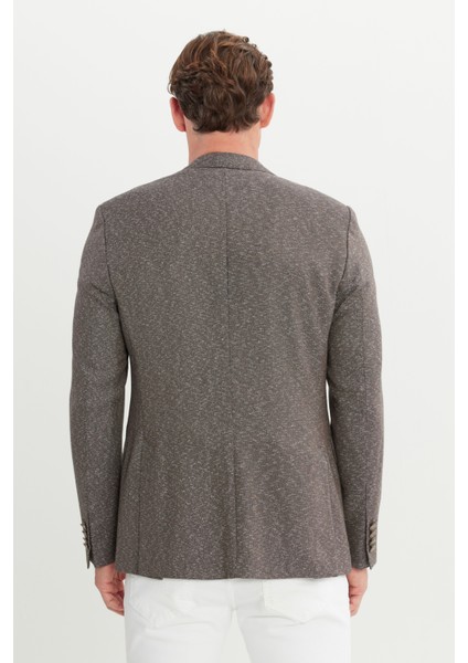 ALTINYILDIZ CLASSICS Erkek Kahverengi Slim Fit Dar Kesim Mono Yaka Armürlü Ceket