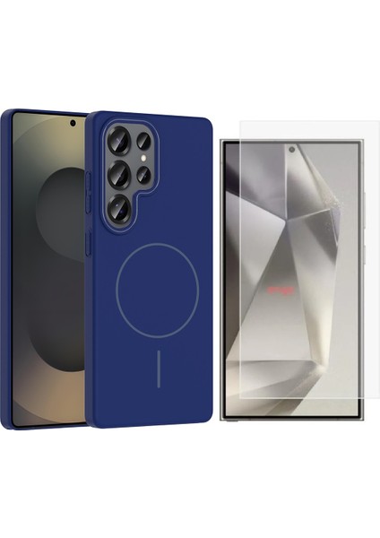 Samsung Galaxy S24 Ultra Kılıf M-safe Şarj Özellikli Zore Ruby Sert Kapak + Nano Ekran Koruyucu