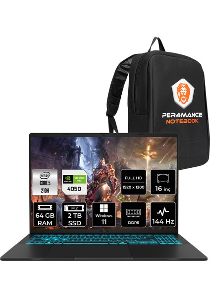 Vivobook 16 Intel Core 5 210H 64GB 2tb SSD RTX4050/6GB 16" Fhd+ 144Hz Windows 11 Pro Taşınabilir Bilgisayar & Per4 Çanta V3607VURP285WP374