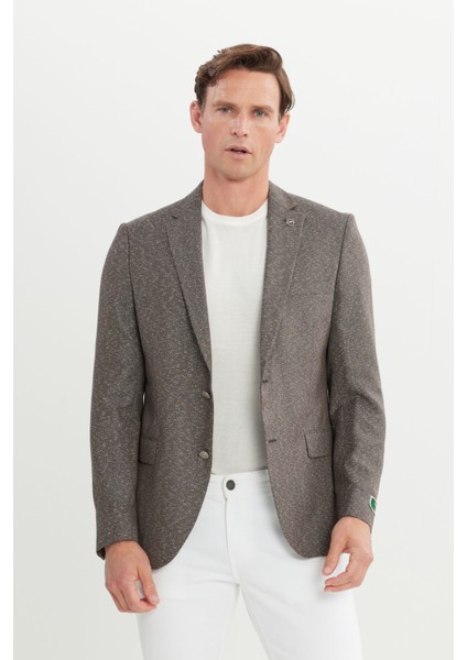 ALTINYILDIZ CLASSICS Erkek Kahverengi Slim Fit Dar Kesim Mono Yaka Armürlü Ceket