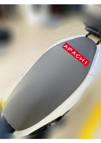 Apachi Beauty Gri Kumaş Motosiklet Sele Kılıfı Logolu Penye Sele Koltuk Kılıfı-A