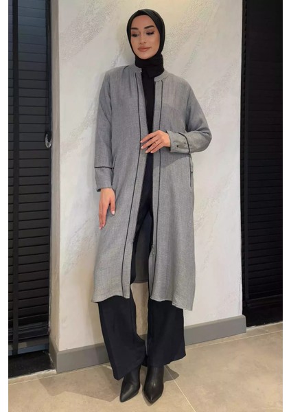 Büyük Beden Ön Fermuarlı Keten Tesettür Kap P-00014885