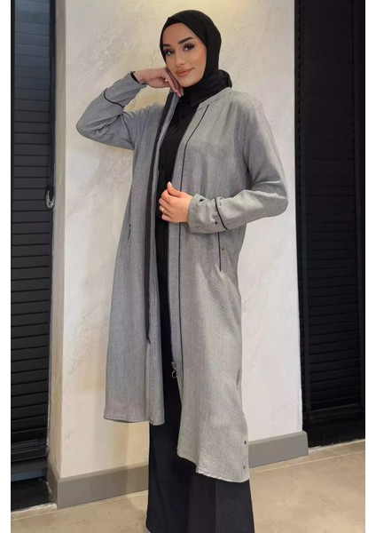 Büyük Beden Ön Fermuarlı Keten Tesettür Kap P-00014885