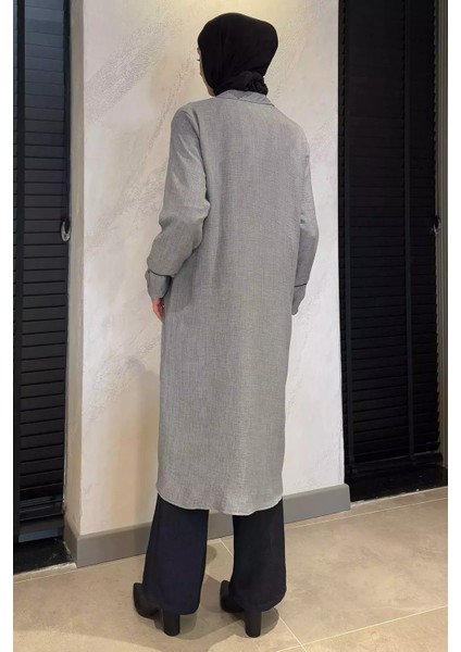 Büyük Beden Ön Fermuarlı Keten Tesettür Kap P-00014885