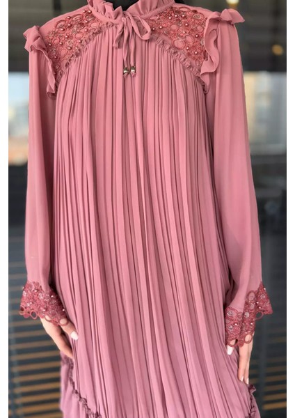 Kadın Ön Bağlamalı Güpürlü Incili Tesettür Pileli Tunik P-00014875 modelleri