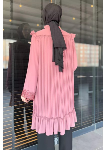 Kadın Ön Bağlamalı Güpürlü Incili Tesettür Pileli Tunik P-00014875 fırsatları