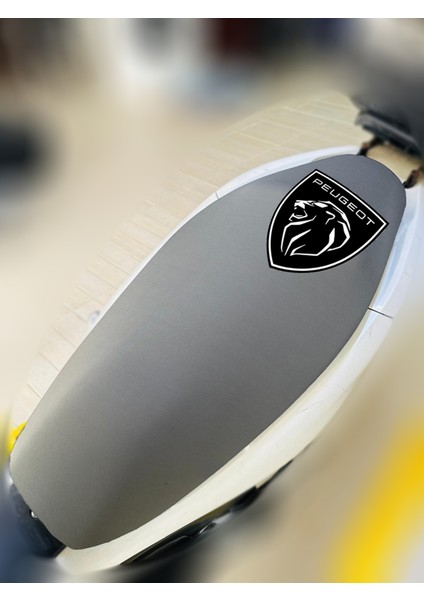 Peugeot Django Gri Kumaş Motosiklet Sele Kılıfı Logolu Penye Sele Koltuk Kılıfı-A