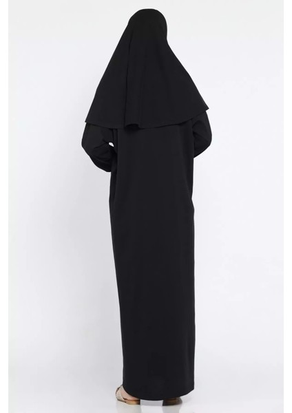 Kadın Pratik Başörtülü ve Çantalı Taş Işlemeli Penye Kumaş Namaz Elbisesi P-00015145
