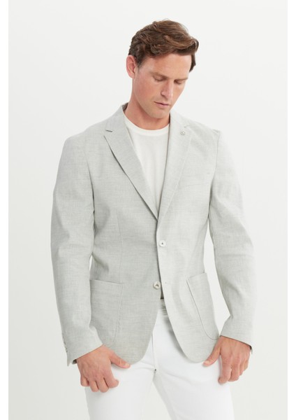 ALTINYILDIZ CLASSICS Erkek Gri Slim Fit Dar Kesim Mono Yaka Cepli Desenli Magic Ceket
