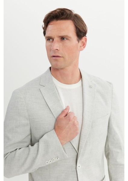 ALTINYILDIZ CLASSICS Erkek Gri Slim Fit Dar Kesim Mono Yaka Cepli Desenli Magic Ceket