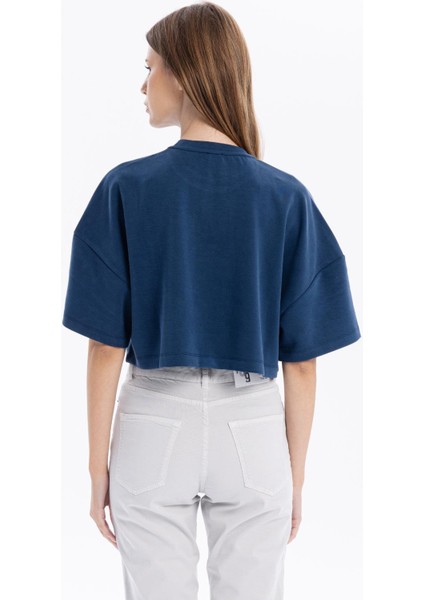 Bisiklet Yaka Ön Flexi Baskılı Kadın Crop