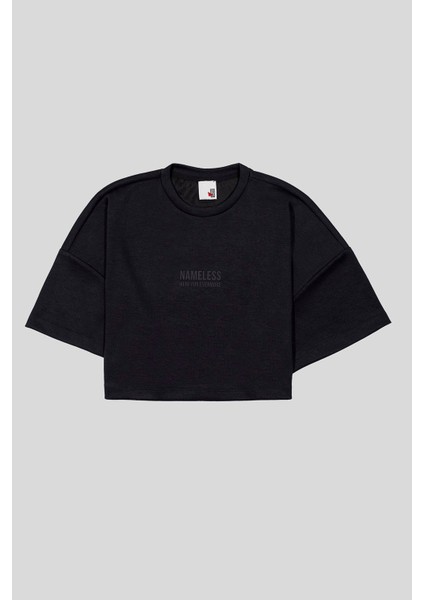 Bisiklet Yaka Ön Flexi Baskılı Kadın Crop