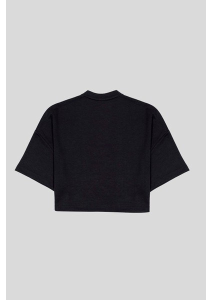 Bisiklet Yaka Ön Flexi Baskılı Kadın Crop