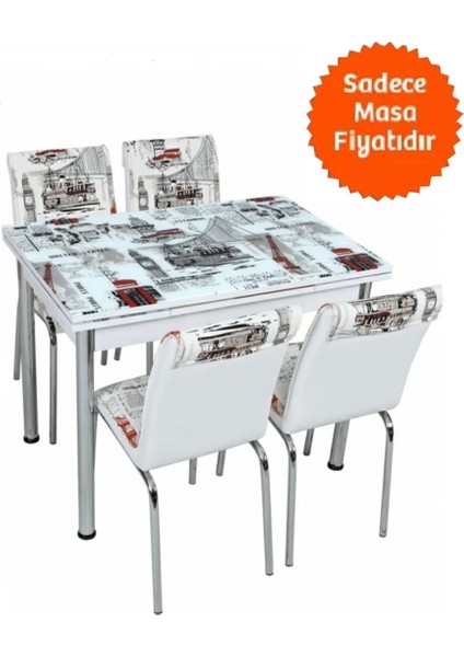 Yandan Açılır Büyüyen Cam Mutfak Masası Dünya Desen 70 x 110