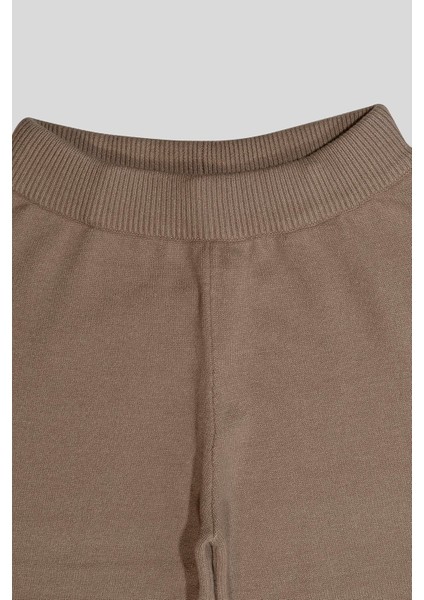 Beli Lastikli Wide Leg Örme Triko Kadın Pantolon