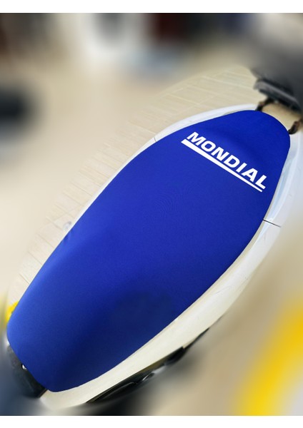 Mondial 50 Sfc Mavi Kumaş Motosiklet Sele Kılıfı Logolu Penye Sele Koltuk Kılıfı-A