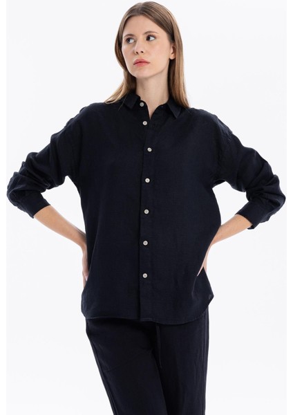 Oversize %100 Keten Uzun Kollu Kadın Gömlek