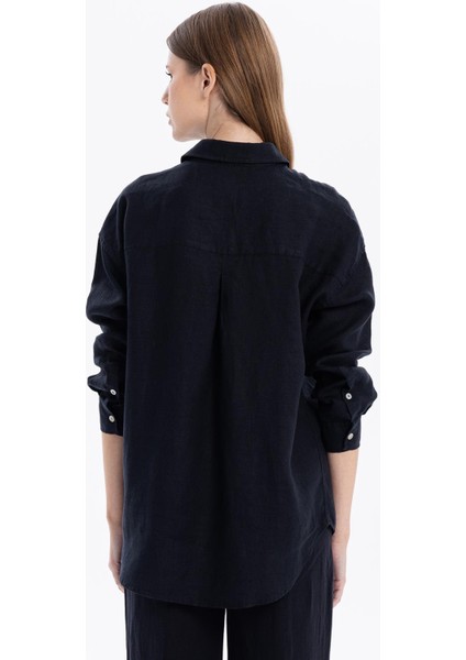 Oversize %100 Keten Uzun Kollu Kadın Gömlek