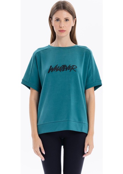 Bisiklet Yaka Rubber Baskılı Kısa Kol Kadın T-Shirt