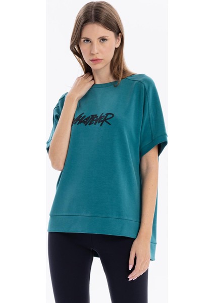 Bisiklet Yaka Rubber Baskılı Kısa Kol Kadın T-Shirt