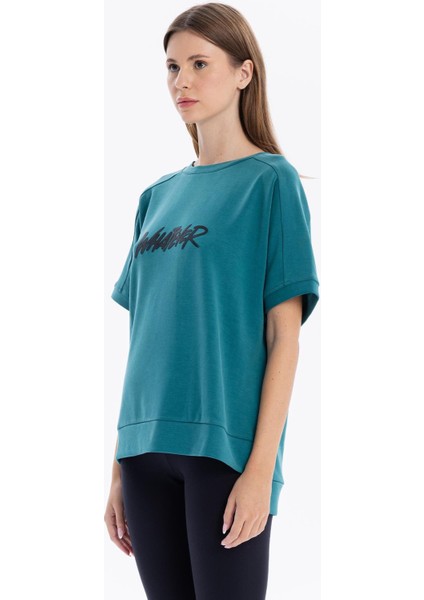 Bisiklet Yaka Rubber Baskılı Kısa Kol Kadın T-Shirt