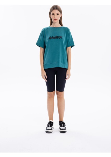 Bisiklet Yaka Rubber Baskılı Kısa Kol Kadın T-Shirt
