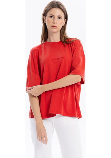 Bisiklet Yaka Oversize Sırtı Açık Kadın T-Shirt