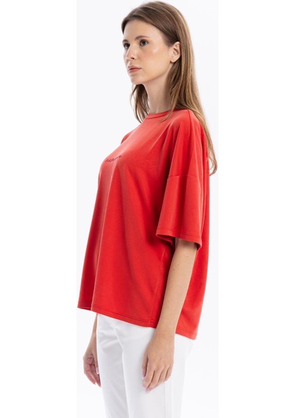 Bisiklet Yaka Oversize Sırtı Açık Kadın T-Shirt