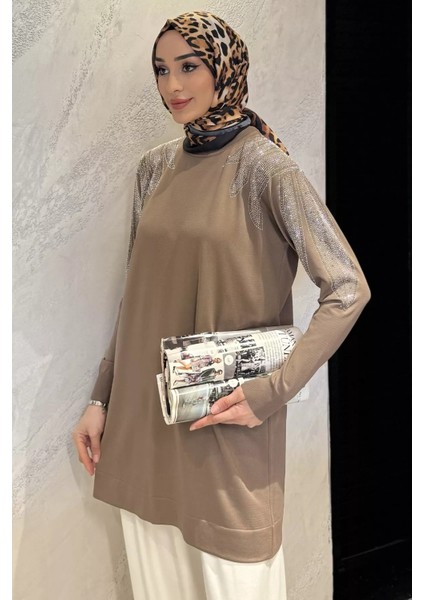 Omuz Taşlı Tesettür Triko Tunik