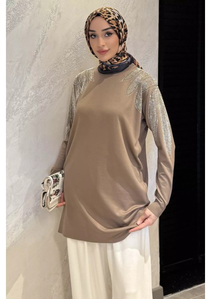 Omuz Taşlı Tesettür Triko Tunik