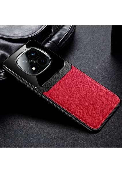 Xiaomi Poco X7 Uyumlu Kılıf Lens Deri Kılıf Kırmızı