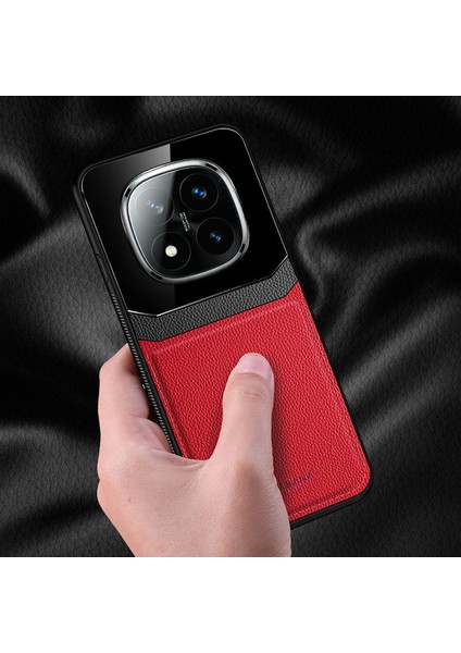 Xiaomi Poco X7 Uyumlu Kılıf Lens Deri Kılıf Kırmızı