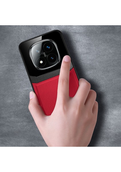 Xiaomi Poco X7 Uyumlu Kılıf Lens Deri Kılıf Kırmızı