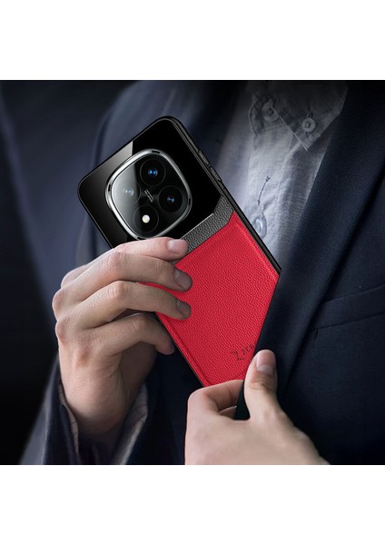 Xiaomi Poco X7 Uyumlu Kılıf Lens Deri Kılıf Kırmızı