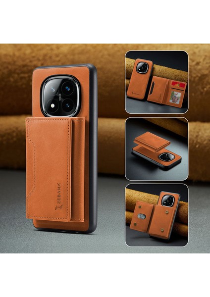Xiaomi Redmi Note 14 Pro Plus Uyumlu Kılıf Zebana 2in1 Elite Class Cüzdanlı Deri Kılıf Kahverengi