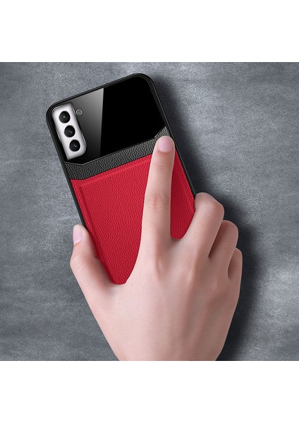Samsung Galaxy S25 Plus Uyumlu Kılıf Lens Deri Kılıf Kırmızı modelleri