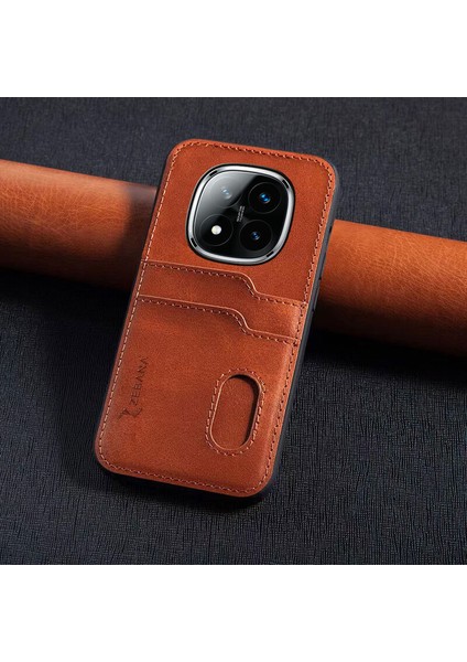 Xiaomi Poco X7 Uyumlu Kılıf Kartlıklı Lüx Deri Kılıf Kahverengi