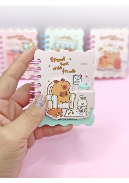 Capybara Tavşan Ayı Cırtlı Cep Boy Mini Not Defteri (7x8 Cm) - Bff
