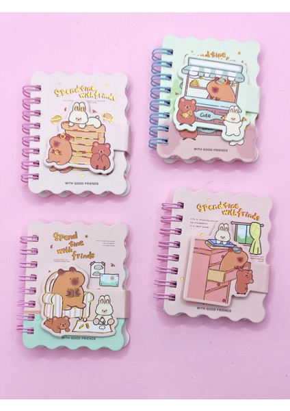 Capybara Tavşan Ayı Cırtlı Cep Boy Mini Not Defteri (7x8 Cm) - Bff