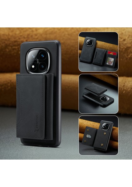 Xiaomi Redmi Note 14 Pro Plus Uyumlu Kılıf Zebana 2in1 Elite Class Cüzdanlı Deri Kılıf Siyah