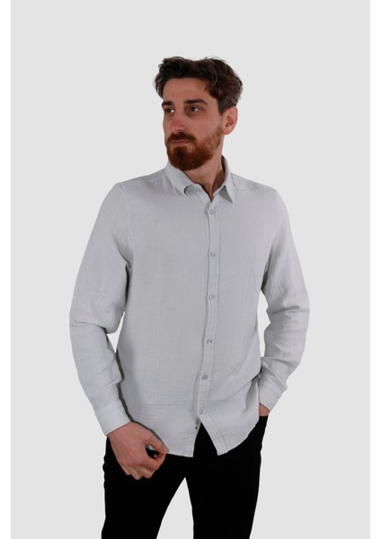 Raymons G5008 Muslın Kumas Gomlek-Gri