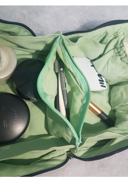 Makyaj Çantası Çokbölmeli Seyshat Tipi Kot- Yeşil fiyatları