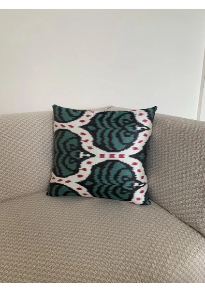 45 x 45 cm Ikat Yastık, Ipek Kadife Kırlent Kılıf, Yeşil Renk Ikat Yastık Kılıfı, El Dokuma Kırlent Kılıf fiyatları