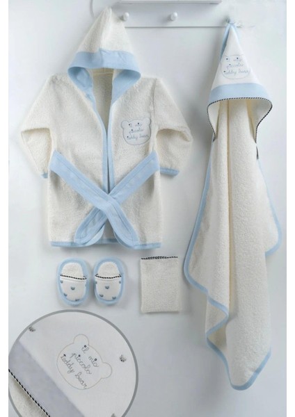 Erkek Bebek Teddy Bear Baskılı Bornoz Set