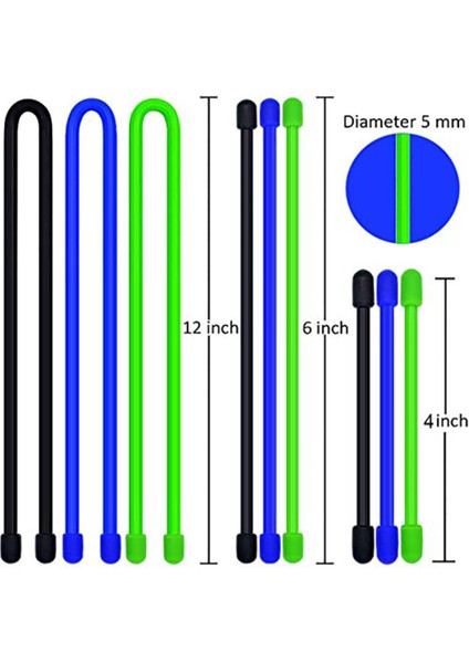 Srıwen 2020 9 Adet/takım Silikon Kablo Bağı, Yeniden Kullanılabilir Büküm Kravat, Kablo Bağı Askıları, 4 Inç, 6 Inç, 12 Inç (Yurt Dışından)