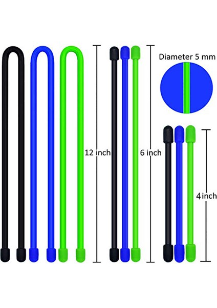 Srıwen 2020 9 Adet/takım Silikon Kablo Bağı, Yeniden Kullanılabilir Büküm Kravat, Kablo Bağı Askıları, 4 Inç, 6 Inç, 12 Inç (Yurt Dışından) modelleri